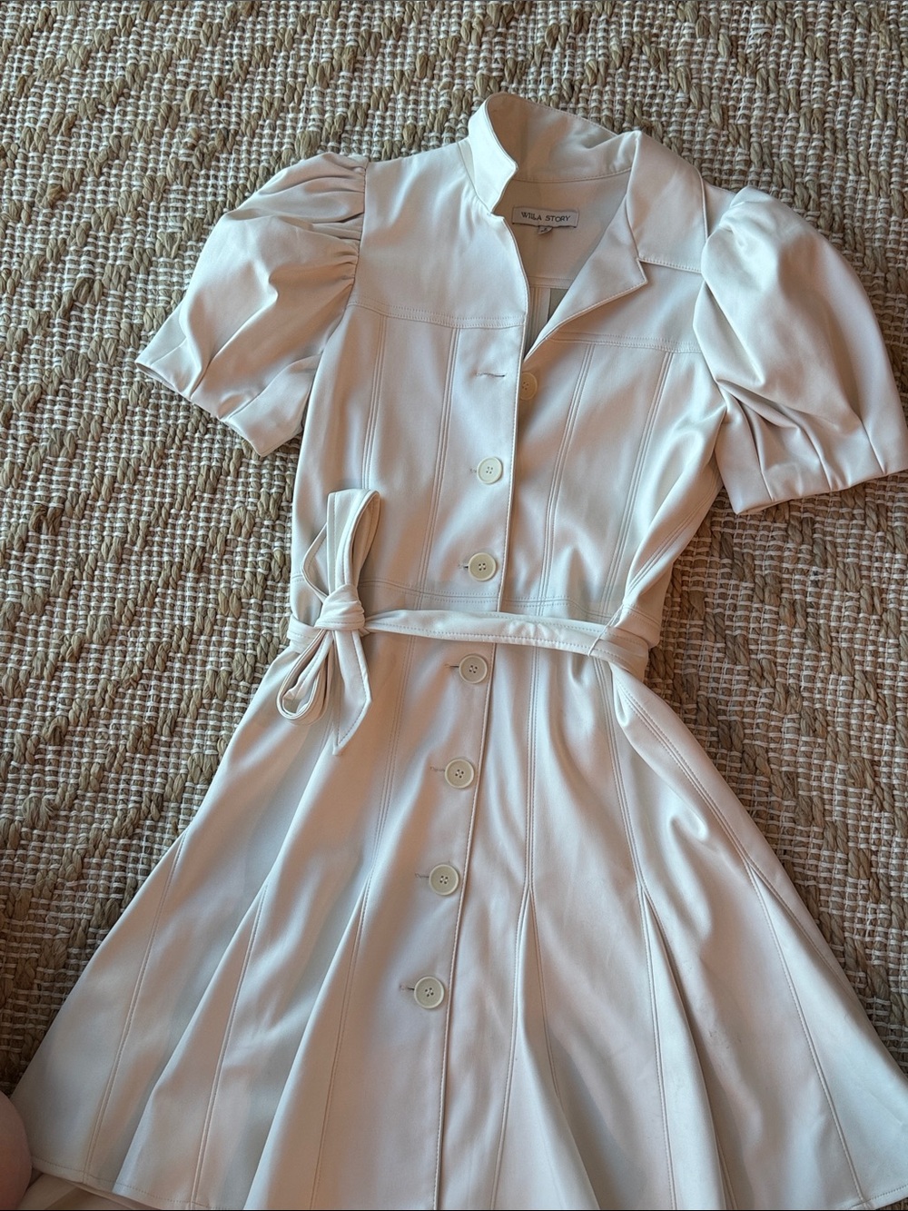 Ulla Johnson White Button-Front Mini Dress with Tie Waist